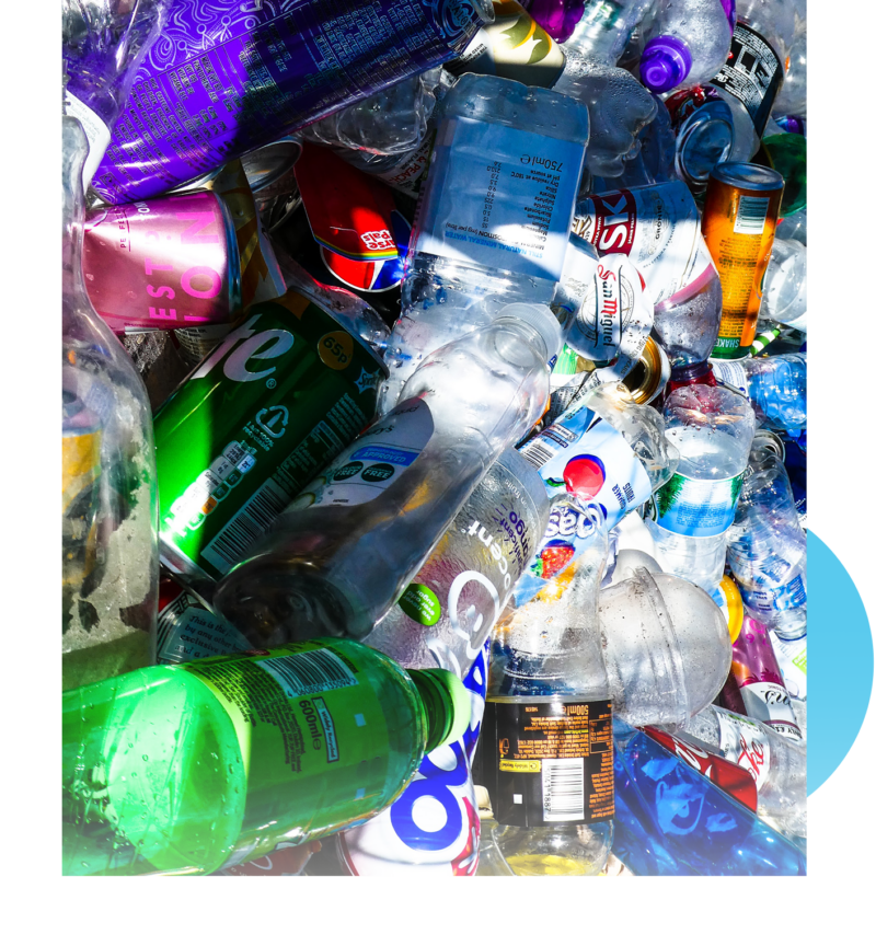 plastic overfilling trash can plastic bottles