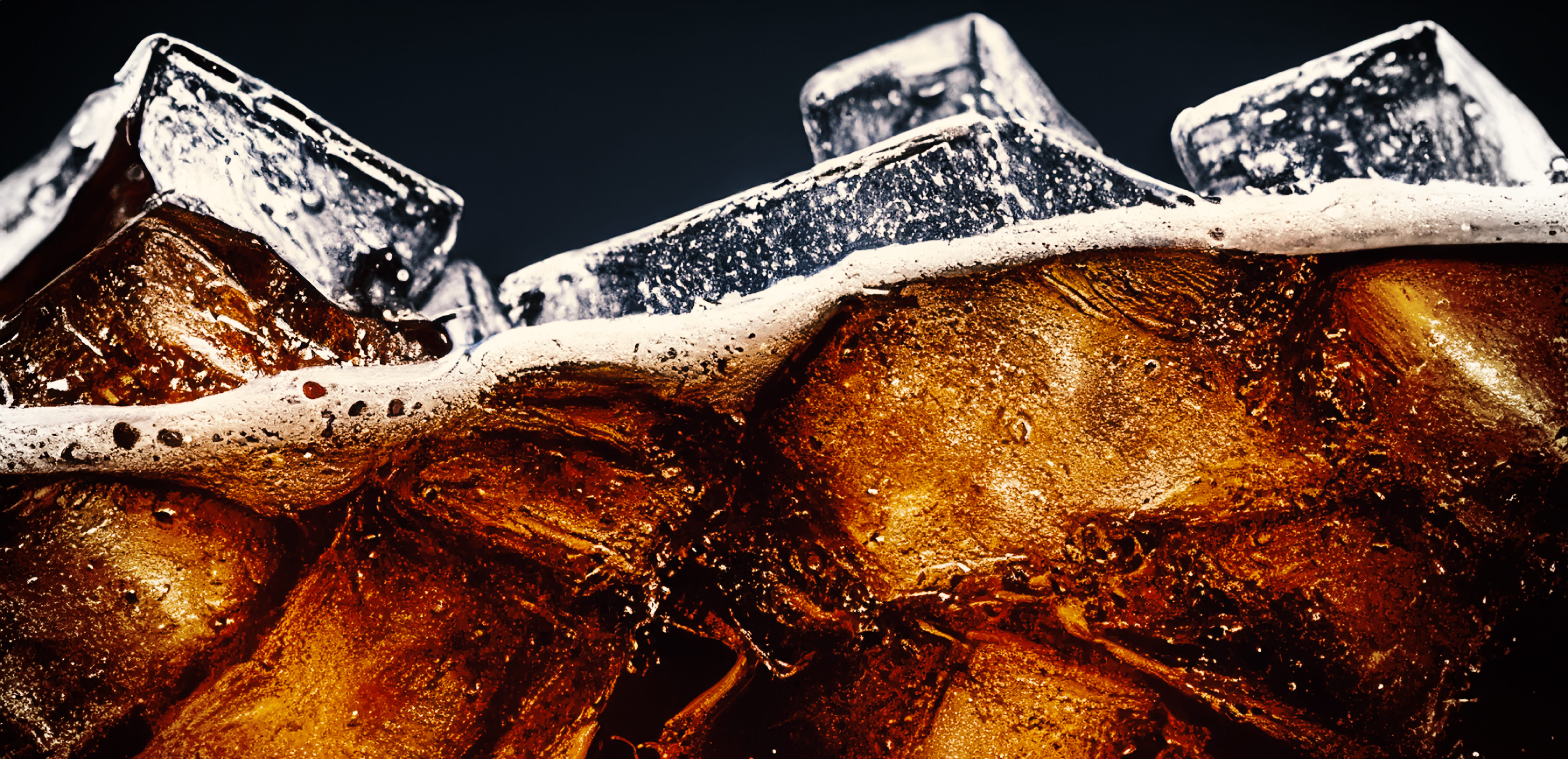 close-up of Pepsi over ice in a glass