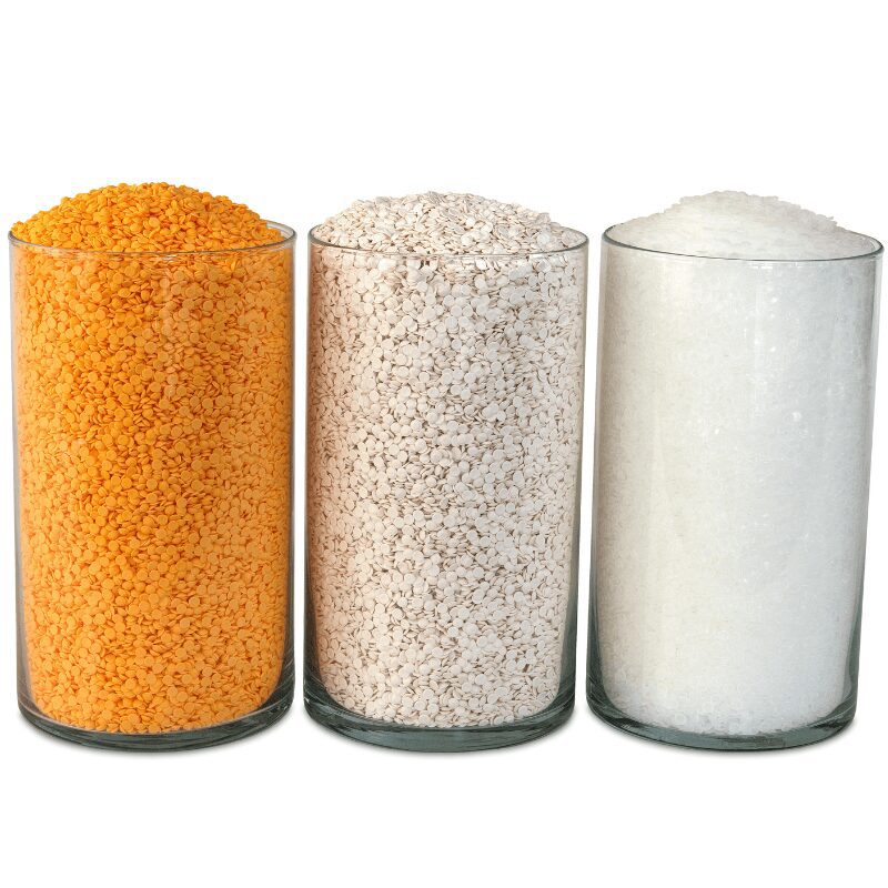 three jars plastic resin beads