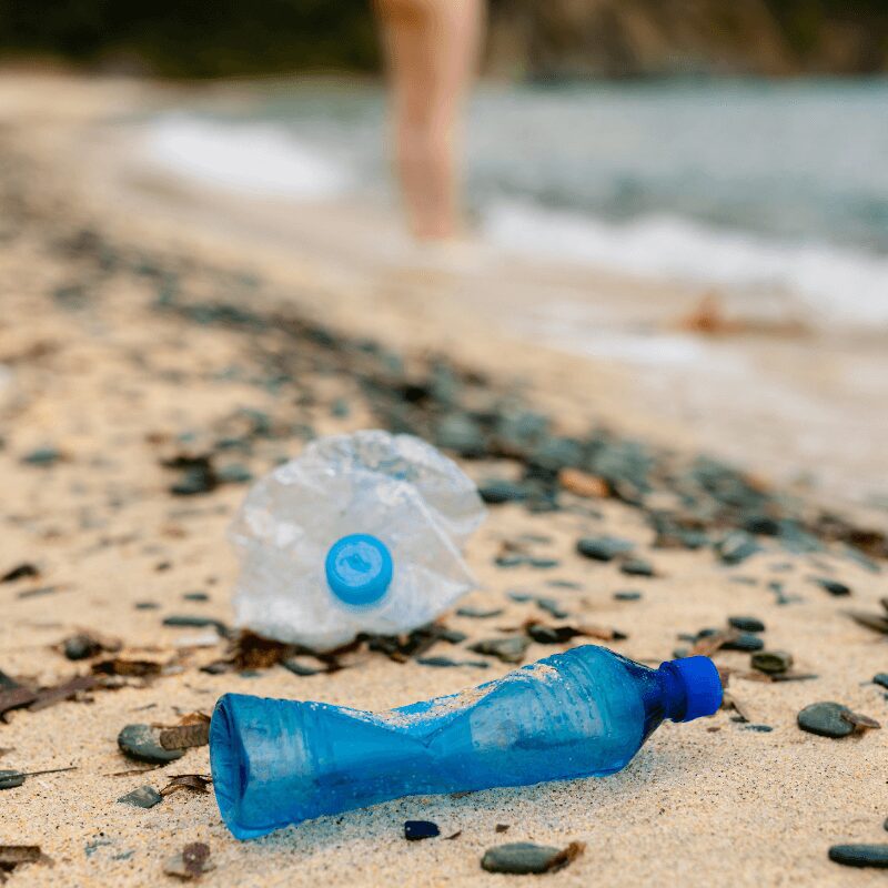 Spilled plastic pollution along the coastal community beach
